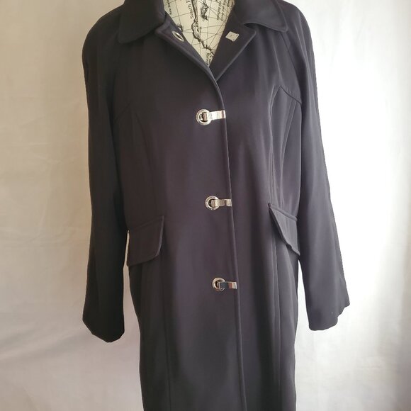 London Fog Black Trench Coat - Large - Picture 1 of 8